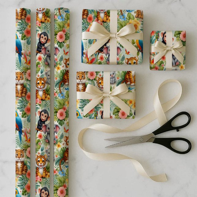 Baby Jungle Animals Tropical Wrapping Paper Bundle (Baby Jungle Animals Tropical Wrapping Paper Bundle)