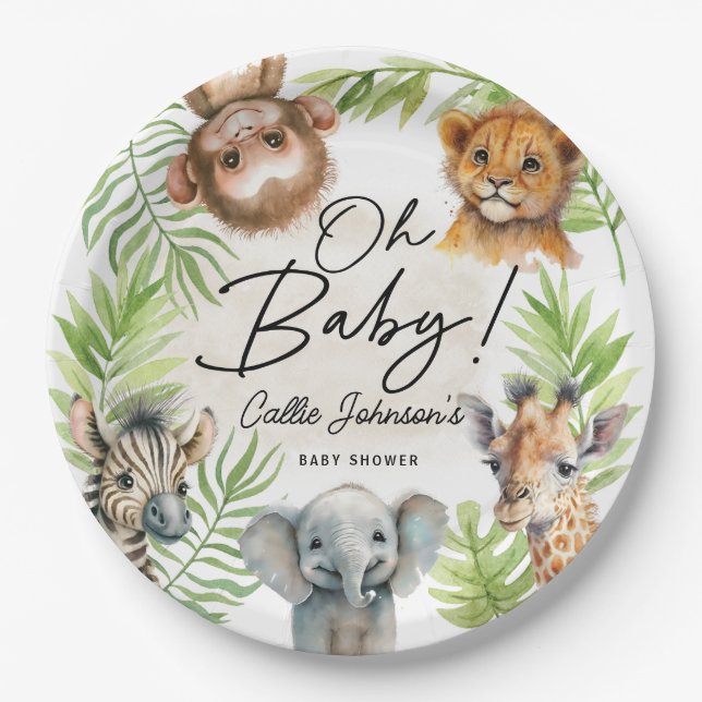 Baby Jungle Safari Animal  Paper Plates (Front)