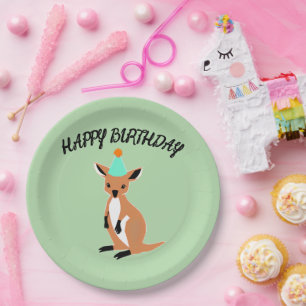 BABY KANGAROO birthday wishes light green Paper Plates