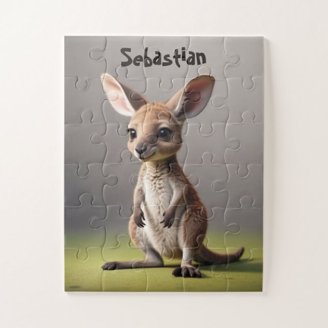 Baby Kangaroo boy with Name Jigsaw Puzzle (Vertical)