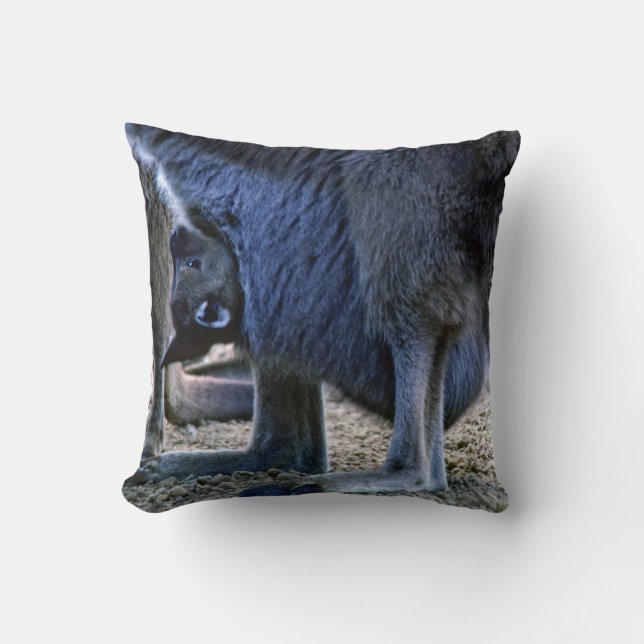 Baby kangaroo in mother's pouch - Australia Throw Pillow (Front)
