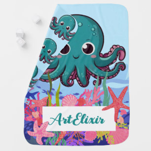 Baby Kawaii Blue Octopus Blanket