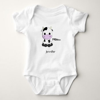 Baby Kawaii Cow Cartoon Name Baby Bodysuit by pixxart at Zazzle
