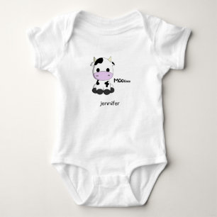 Baby kawaii cow cartoon name bodysuit