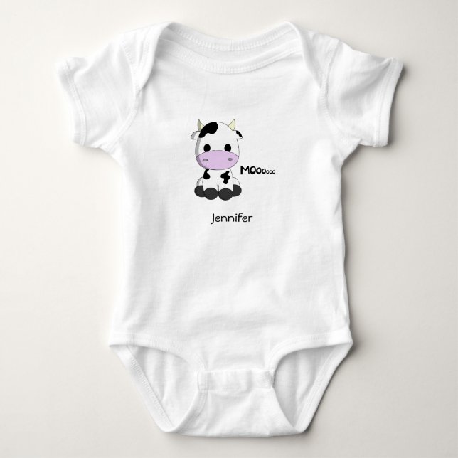 Baby kawaii cow cartoon name bodysuit (Front)