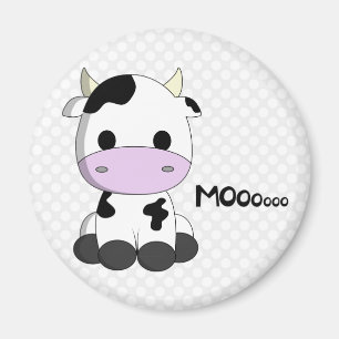Baby kawaii cow cartoon on polka dots magnet