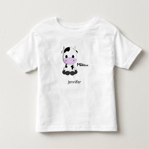 Baby kawaii cow cartoon toddler name shirt