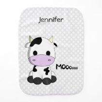 Baby kawaii cow cartoon with baby name burp cloth Baby kawaii cow cartoon with baby name burp cloth