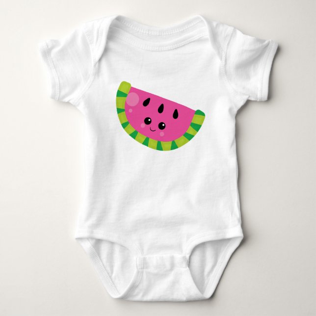 Baby Kawaii Watermelon Summer Fruit Grily Bodysuit (Front)