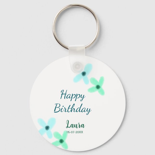 Baby kids 1st birthday add name blue green pastel  keychain (Front)
