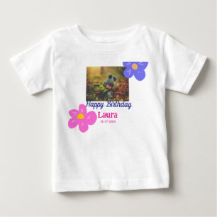 Baby kids 1st birthday add name date add photo baby T-Shirt