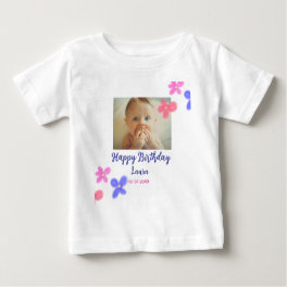 Baby kids 1st birthday add name date add photo baby T-Shirt