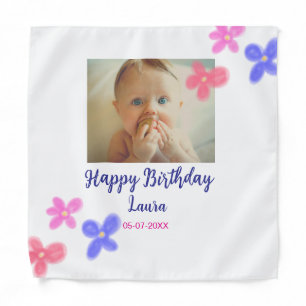 Baby kids 1st birthday add name date add photo bandana