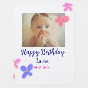 Baby kids 1st birthday add name date add photo blanket