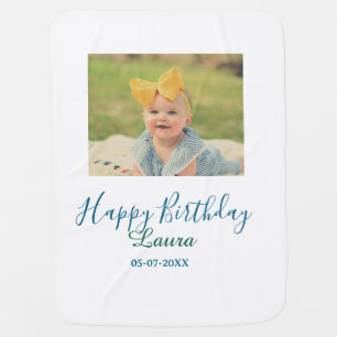 Baby kids 1st birthday add name date add photo blanket