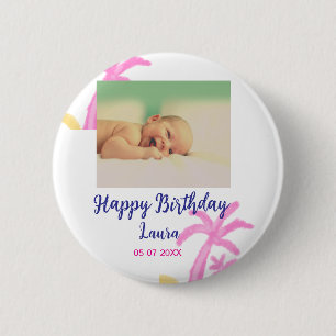 Baby kids 1st birthday add name date add photo button