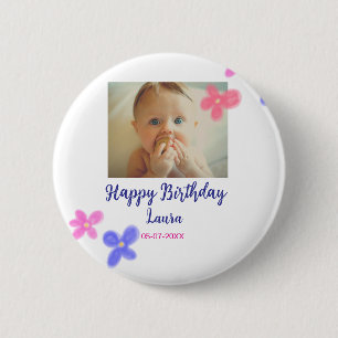 Baby kids 1st birthday add name date add photo button