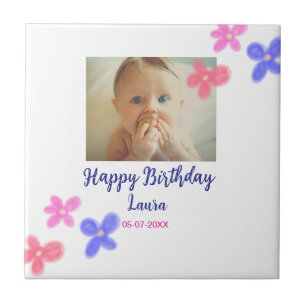 Baby kids 1st birthday add name date add photo ceramic tile