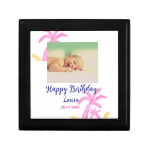 Baby kids 1st birthday add name date add photo gift box
