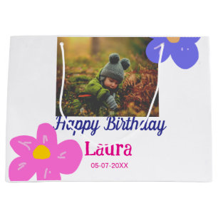 Baby kids 1st birthday add name date add photo large gift bag