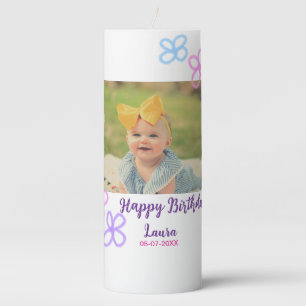 Baby kids 1st birthday add name date add photo pillar candle