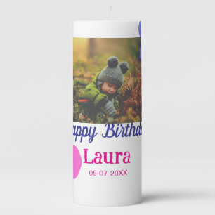 Baby kids 1st birthday add name date add photo pillar candle