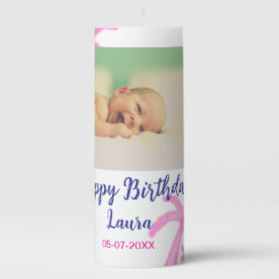 Baby kids 1st birthday add name date add photo pillar candle