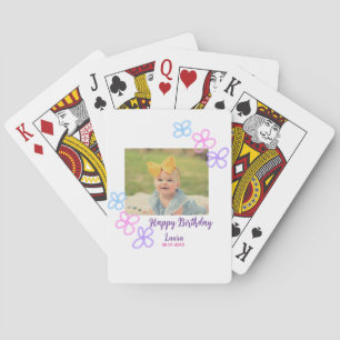 Baby kids 1st birthday add name date add photo poker cards
