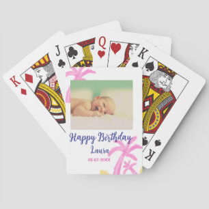 Baby kids 1st birthday add name date add photo poker cards