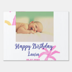 Baby kids 1st birthday add name date add photo sign