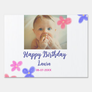 Baby kids 1st birthday add name date add photo sign