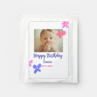 Baby kids 1st birthday add name date add photo tea bag drink mix