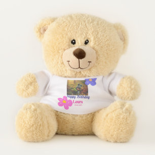 Baby kids 1st birthday add name date add photo teddy bear