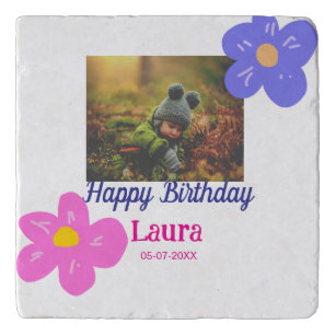 Baby kids 1st birthday add name date add photo trivet