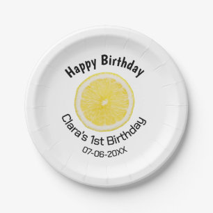 Baby kids 1st birthday lemon slice add name date m paper plates