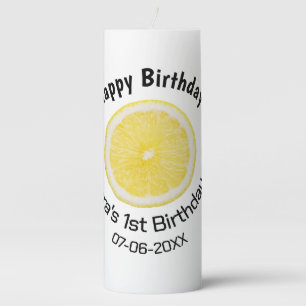 Baby kids 1st birthday lemon slice add name date m pillar candle