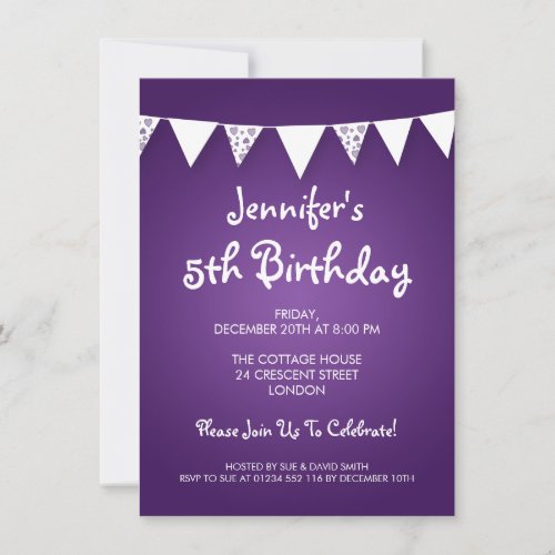 Baby / Kids Birthday Heart Bunting Purple