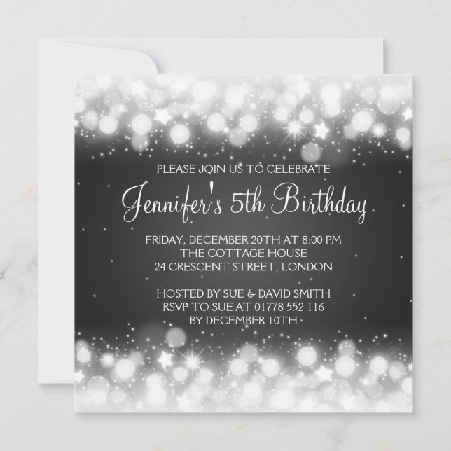 Baby / Kids Birthday Magic Sparkle Black Invitation (Front)