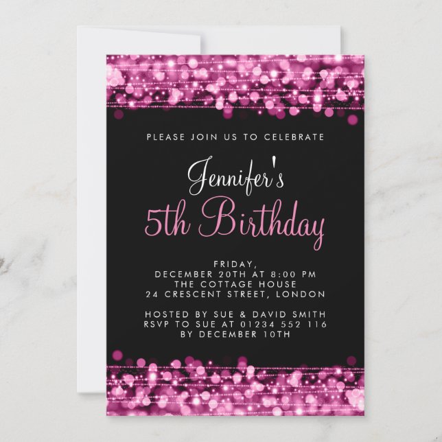 Baby / Kids Birthday Party Sparkles Pink Invitation (Front)