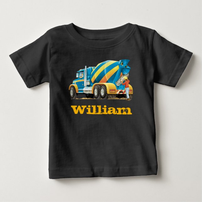 Baby Kids Custom Construction Truck Concrete Mixer Baby T-Shirt (Front)