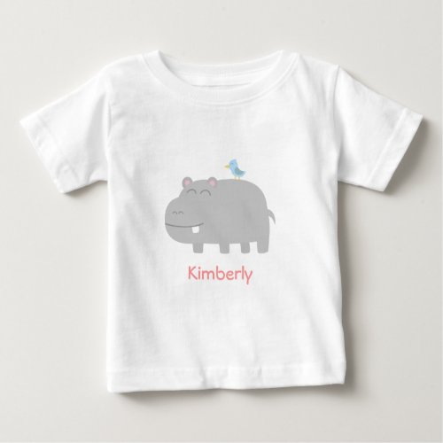 Baby  Kids Cute Hippo with Blue Bird Cartoon Baby T_Shirt