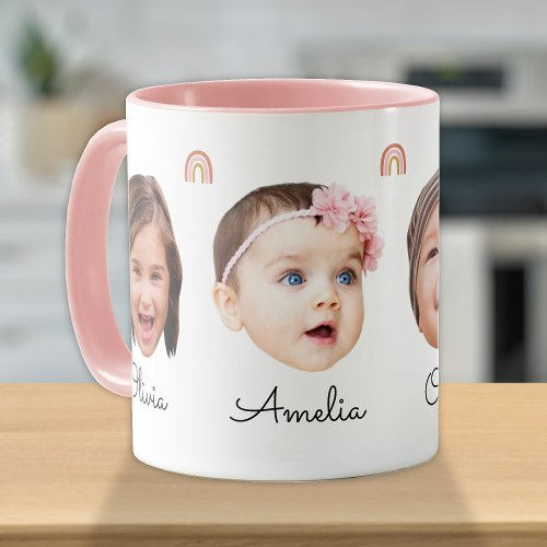 Baby Kids Family Face 4 Photos Rainbow Boho Mug