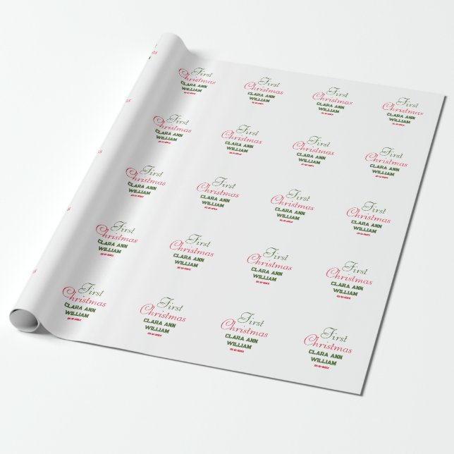 BABY KIDS FIRST CHRISTMAS HOLIDAY ADD NAME TEXT YE WRAPPING PAPER (Unrolled)