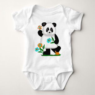 Baby Kids Panda With Flowers 2 Baby Bodysuit