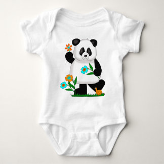 Baby Kids Panda With Flowers 2 Baby Bodysuit