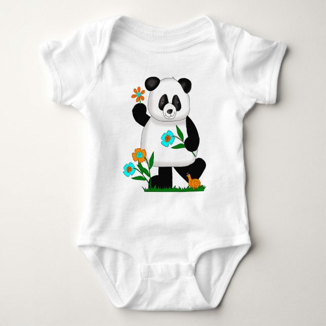 Baby Kids Panda With Flowers 2 Baby Bodysuit (Front)