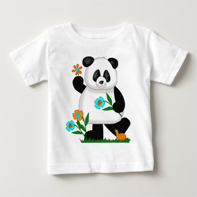 Baby Kids Panda With Flowers 2 Baby T-Shirt (Front)