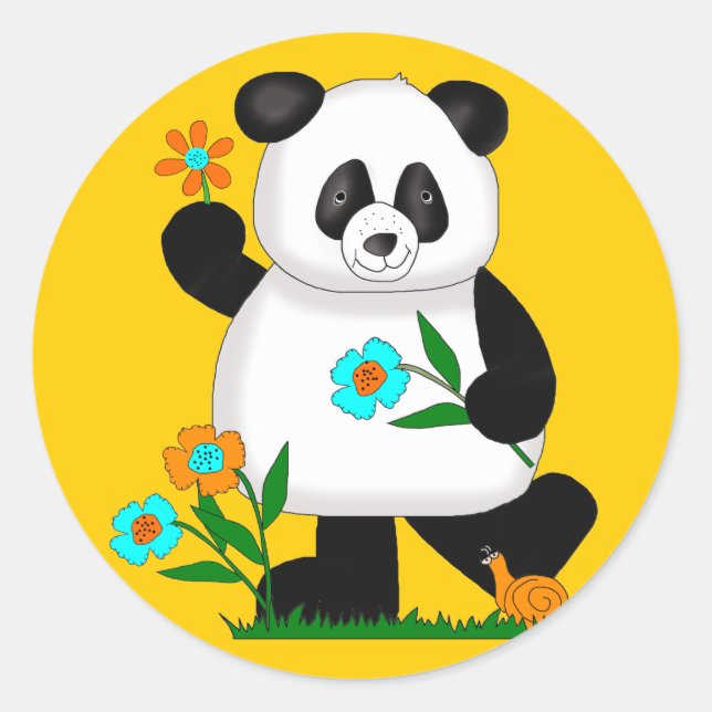 Baby Kids Panda With Flowers 2 Classic Round Sticker (Front)
