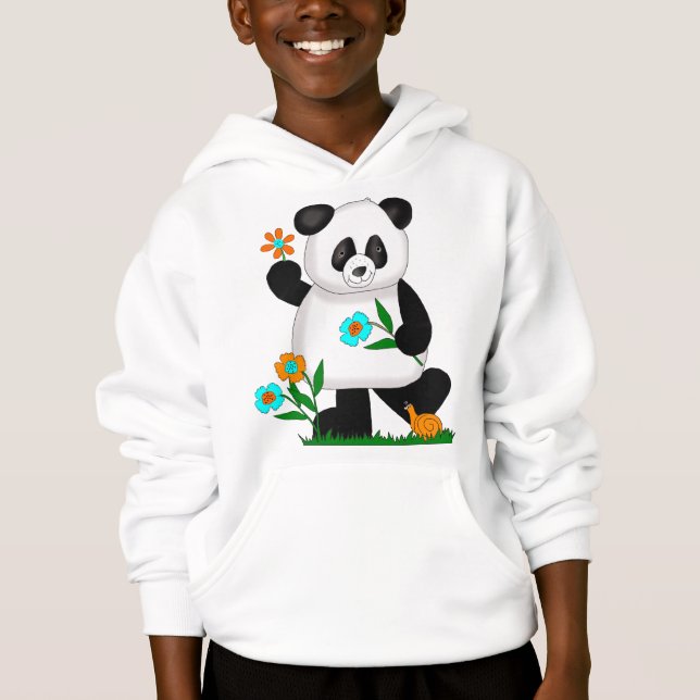 Baby Kids Panda With Flowers 2 Hoodie (Front)