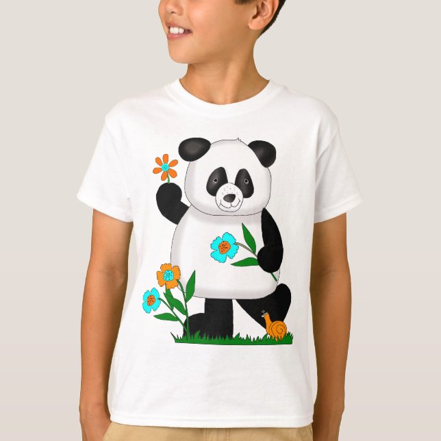 Baby Kids Panda With Flowers 2 T-Shirt (Front)